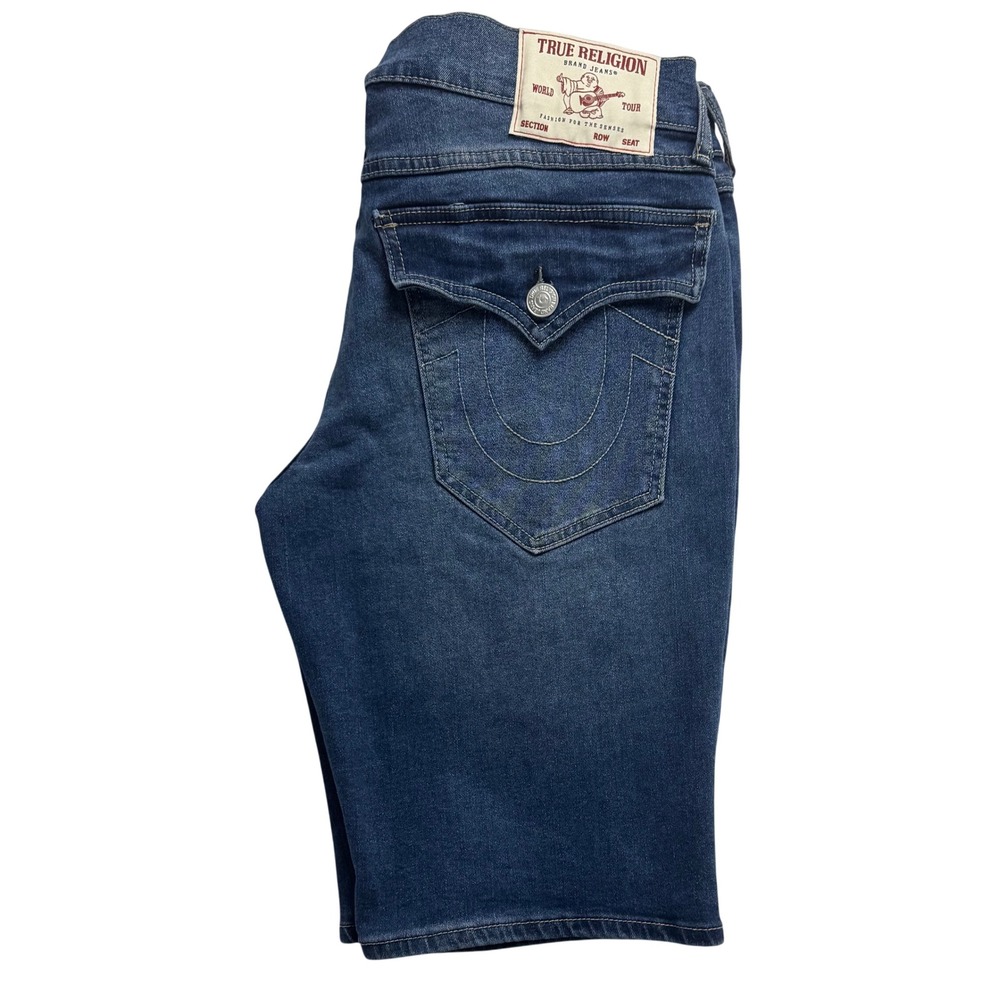 True Religion Ricky Relaxed Straight Blue Denim Shorts Mens 32 Horseshoe Pocket